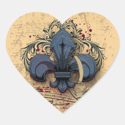 ヴィンテージフルーアデリス青色金属効グランジ果 ハートシール (正面)