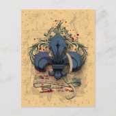 ヴィンテージフルーアデリス青色金属効グランジ果 ポストカード (正面)