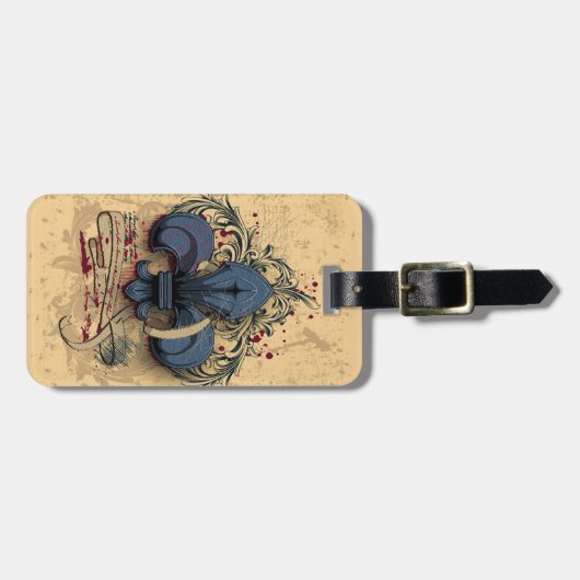 ヴィンテージフルーアデリス青色金属効グランジ果 ラゲッジタグ (正面横)