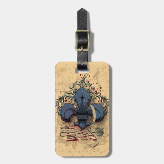 ヴィンテージフルーアデリス青色金属効グランジ果 ラゲッジタグ (正面縦)