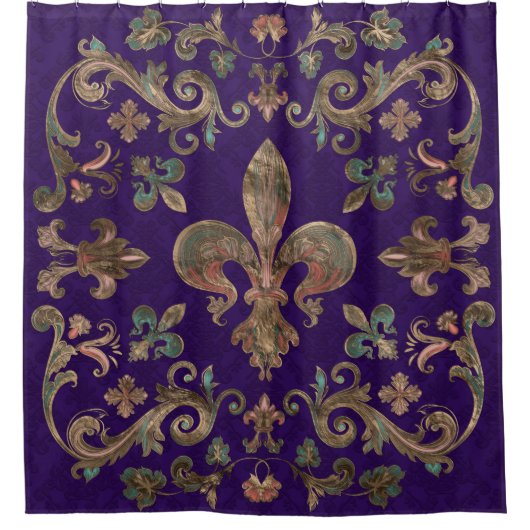 ヴィンテージフルーア(紫王室の) シャワーカーテン (正面)