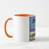 ヴィンテージフルーツのクラートラベルアート、ジューシーなオレンジ マグカップ (左)