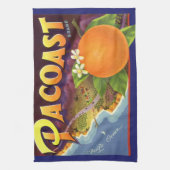 ヴィンテージフルーツのクラートラベルアート、パコスタントオレンジ キッチンタオル (縦)