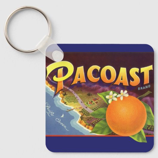 ヴィンテージフルーツのクラートラベルアート、パコスタントオレンジ キーホルダー (正面)