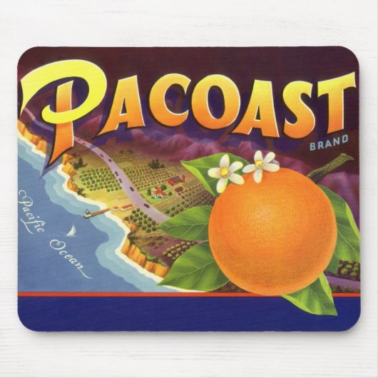 ヴィンテージフルーツのクラートラベルアート、パコスタントオレンジ マウスパッド (正面)