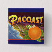 ヴィンテージフルーツのクラートラベルアート、パコスタントオレンジ 缶バッジ (正面)