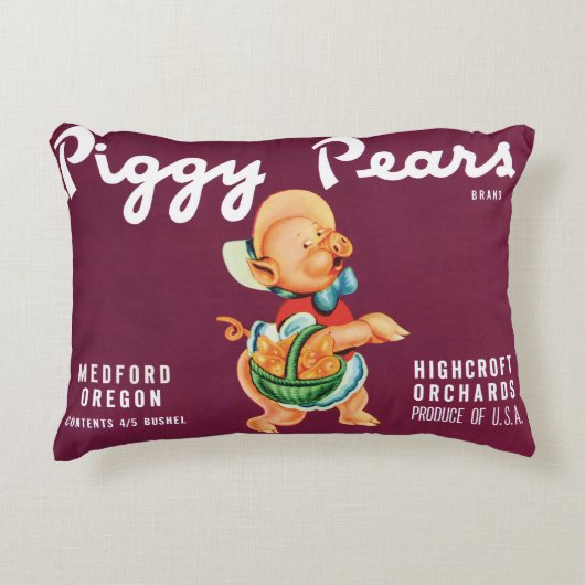ヴィンテージフルーツのクレートのラベルとピギー梨 アクセントクッション (正面)
