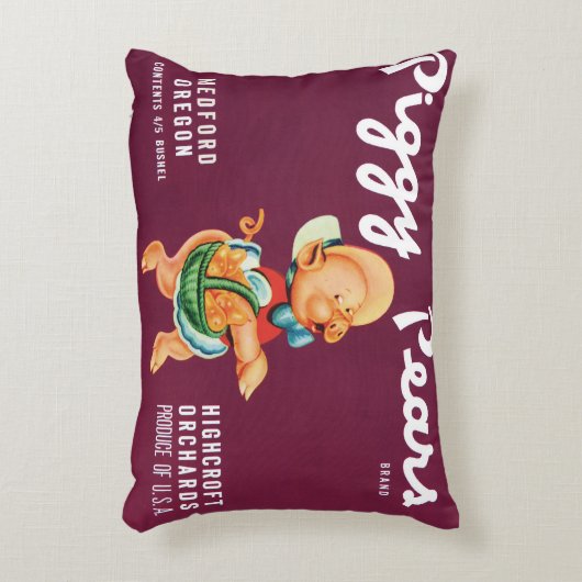 ヴィンテージフルーツのクレートのラベルとピギー梨 アクセントクッション (正面(垂直))