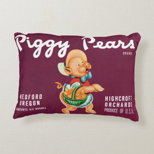 ヴィンテージフルーツのクレートのラベルとピギー梨 アクセントクッション (裏面)