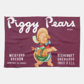 ヴィンテージフルーツのクレートのラベルとピギー梨 キッチンタオル (横)