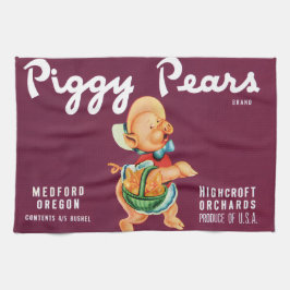 ヴィンテージフルーツのクレートのラベルとピギー梨 キッチンタオル