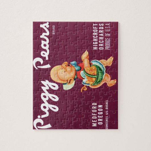 ヴィンテージフルーツのクレートのラベルとピギー梨 ジグソーパズル (縦)