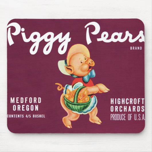ヴィンテージフルーツのクレートのラベルとピギー梨 マウスパッド (正面)