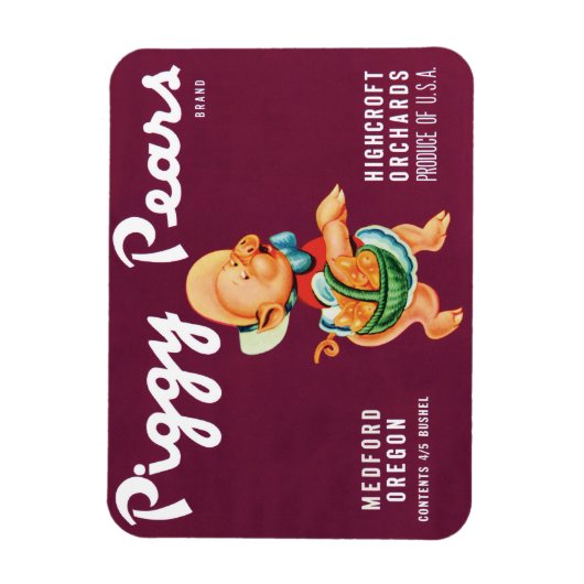 ヴィンテージフルーツのクレートのラベルとピギー梨 マグネット (縦)