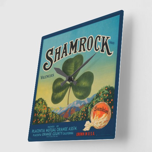 ヴィンテージフルーツオレンジクレートラベル スクエア壁時計 (傾斜)