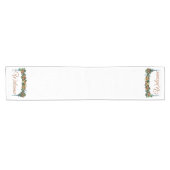 ヴィンテージフルーツガーランド（青いリボン付き）ようこそ ショートテーブルランナー (横)