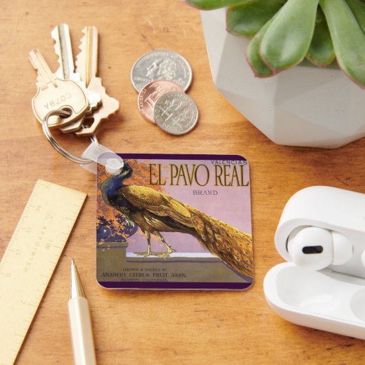 ヴィンテージフルーツクラートラベルアートエルパボピーコックバード キーホルダー (デスク)