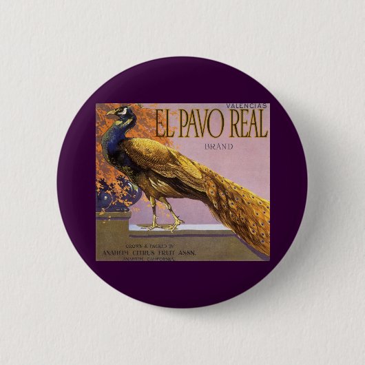 ヴィンテージフルーツクラートラベルアートエルパボピーコックバード 缶バッジ (正面)