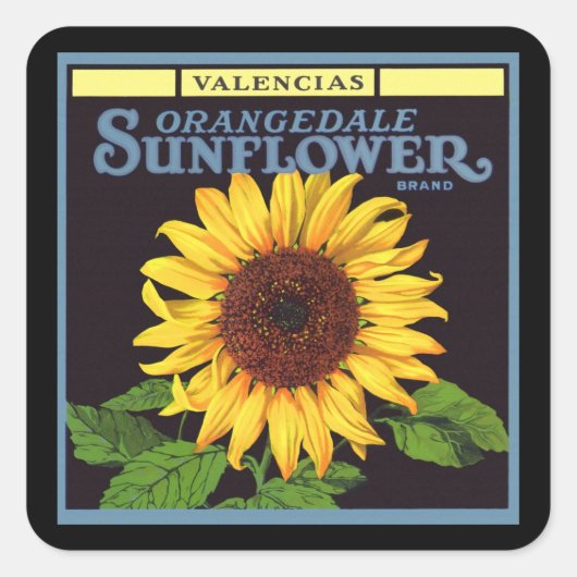 ヴィンテージフルーツクラートラベルアートオランジェデールサンフラワー スクエアシール (正面)