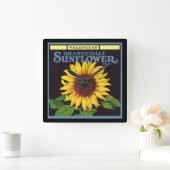 ヴィンテージフルーツクラートラベルアートオランジェデールサンフラワー スクエア壁時計 (ホーム)