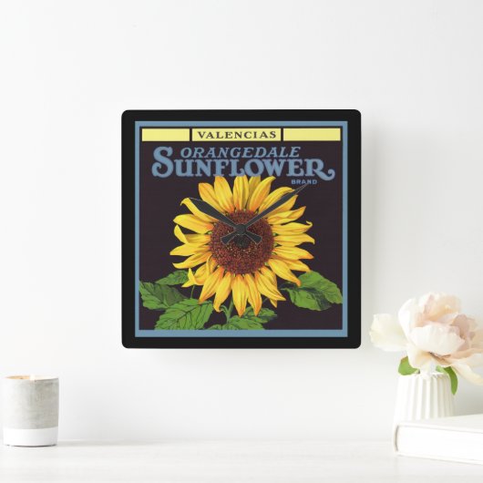 ヴィンテージフルーツクラートラベルアートオランジェデールサンフラワー スクエア壁時計 (ホーム)