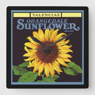 ヴィンテージフルーツクラートラベルアートオランジェデールサンフラワー スクエア壁時計