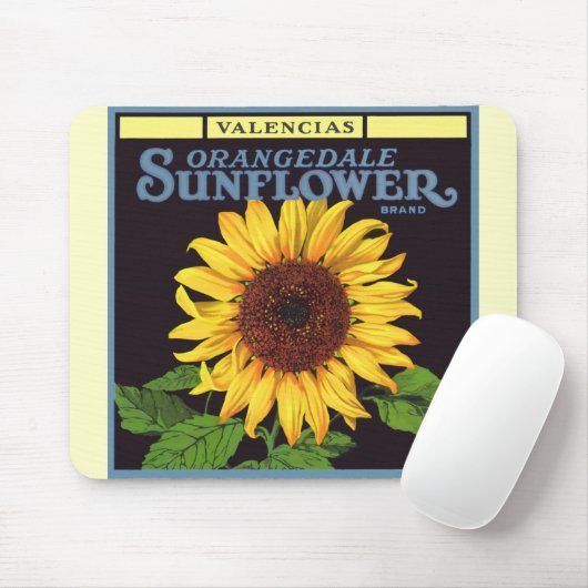 ヴィンテージフルーツクラートラベルアートオランジェデールサンフラワー マウスパッド (マウス)
