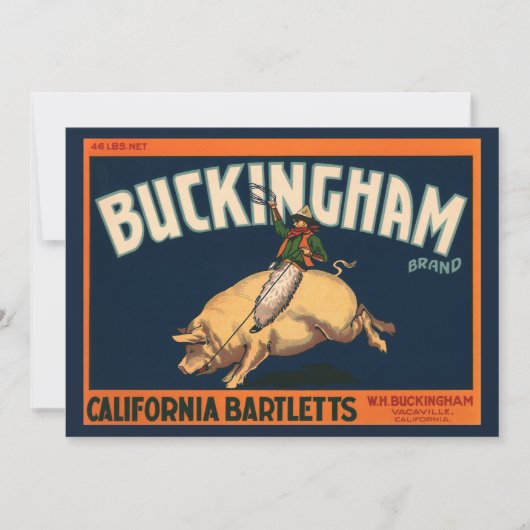 ヴィンテージフルーツクラートラベルアートカウボーイオンピッグロデオ (正面)