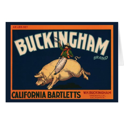 ヴィンテージフルーツクラートラベルアートカウボーイオンピッグロデオ (正面横)