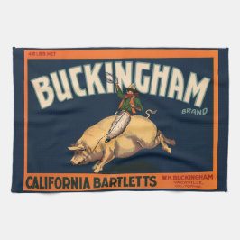 ヴィンテージフルーツクラートラベルアートカウボーイオンピッグロデオ キッチンタオル