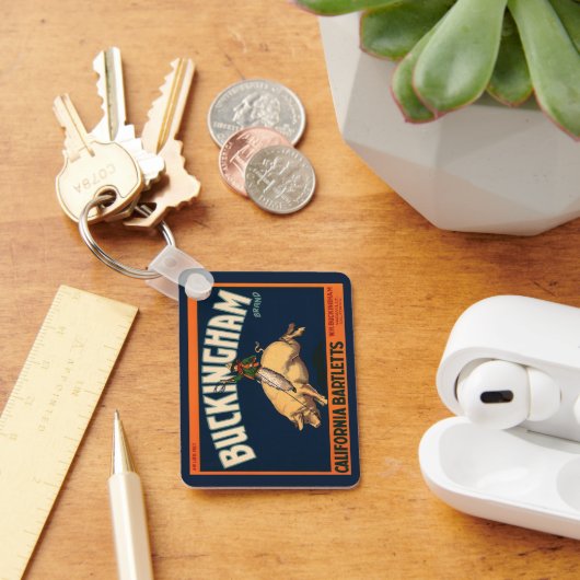 ヴィンテージフルーツクラートラベルアートカウボーイオンピッグロデオ キーホルダー (デスク)