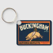 ヴィンテージフルーツクラートラベルアートカウボーイオンピッグロデオ キーホルダー (裏面)