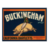 ヴィンテージフルーツクラートラベルアートカウボーイオンピッグロデオ ポスター (正面)