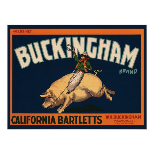 ヴィンテージフルーツクラートラベルアートカウボーイオンピッグロデオ ポスター (正面)