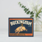 ヴィンテージフルーツクラートラベルアートカウボーイオンピッグロデオ ポストカード (スタンド正面)