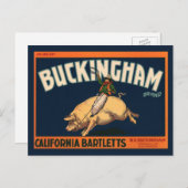 ヴィンテージフルーツクラートラベルアートカウボーイオンピッグロデオ ポストカード (正面/裏面)