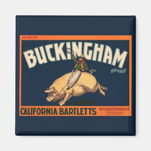 ヴィンテージフルーツクラートラベルアートカウボーイオンピッグロデオ マグネット (正面)