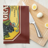 ヴィンテージフルーツクラートラベルアートセネカレークブドウ キッチンタオル (四つ折り)