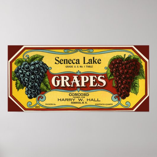 ヴィンテージフルーツクラートラベルアートセネカレークブドウ ポスター (正面)