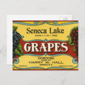 ヴィンテージフルーツクラートラベルアートセネカレークブドウ ポストカード (正面/裏面)
