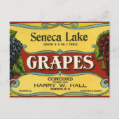 ヴィンテージフルーツクラートラベルアートセネカレークブドウ ポストカード (正面)