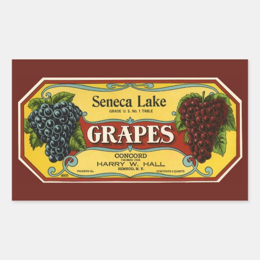 ヴィンテージフルーツクラートラベルアートセネカレークブドウ 長方形シール (正面)