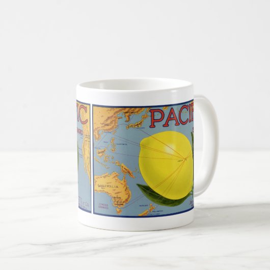 ヴィンテージフルーツクラートラベルアートパシフィックレモンシトラス コーヒーマグカップ (正面右)