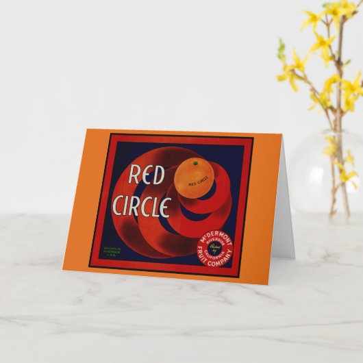 ヴィンテージフルーツクラートラベルアートレッドサークルオレンジ カード (黄色い花)