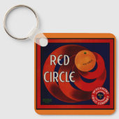 ヴィンテージフルーツクラートラベルアートレッドサークルオレンジ キーホルダー (正面)