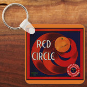 ヴィンテージフルーツクラートラベルアートレッドサークルオレンジ キーホルダー (正面)