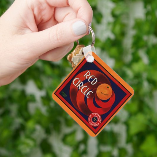 ヴィンテージフルーツクラートラベルアートレッドサークルオレンジ キーホルダー (手)