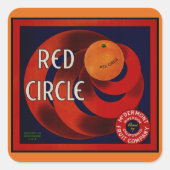 ヴィンテージフルーツクラートラベルアートレッドサークルオレンジ スクエアシール (正面)