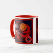 ヴィンテージフルーツクラートラベルアートレッドサークルオレンジ マグカップ (正面左)