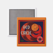 ヴィンテージフルーツクラートラベルアートレッドサークルオレンジ マグネット (正面/裏面)